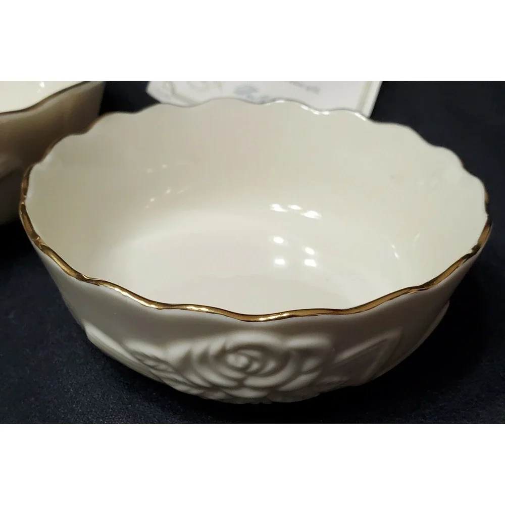 3 Pc Lenox‎ Rose Blossom Fine China Porcelain Bowl Set w/ 24k Gold Trim